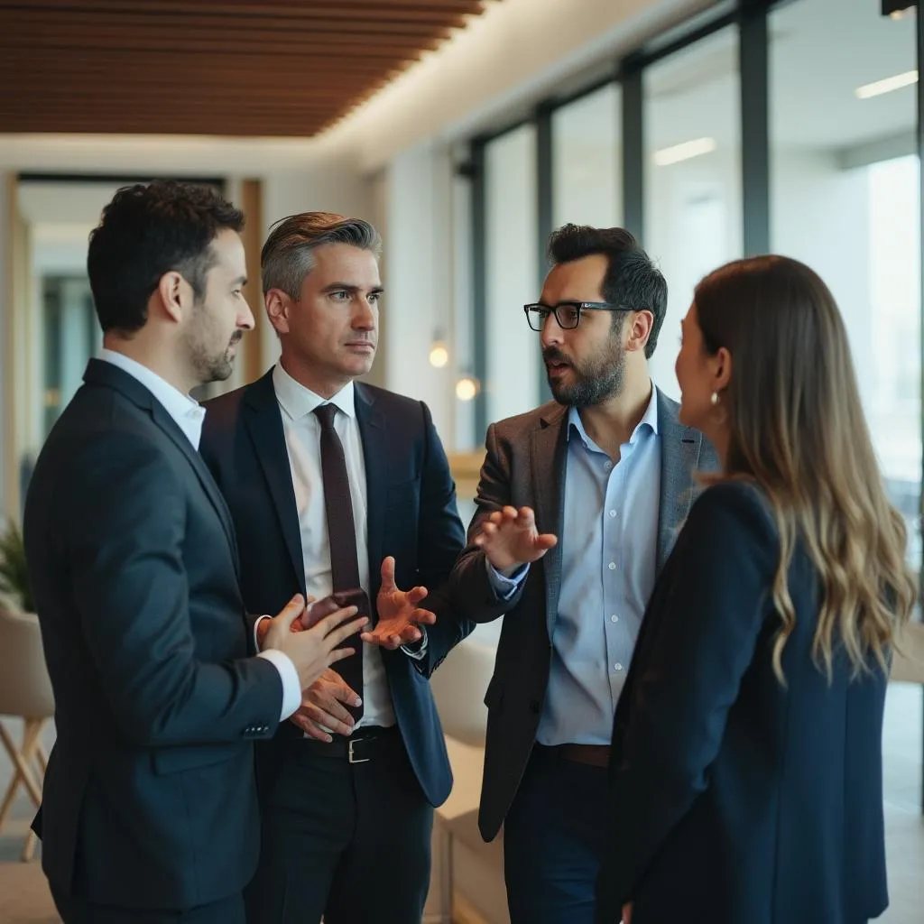 Equipo de profesionales colaborando en una oficina moderna